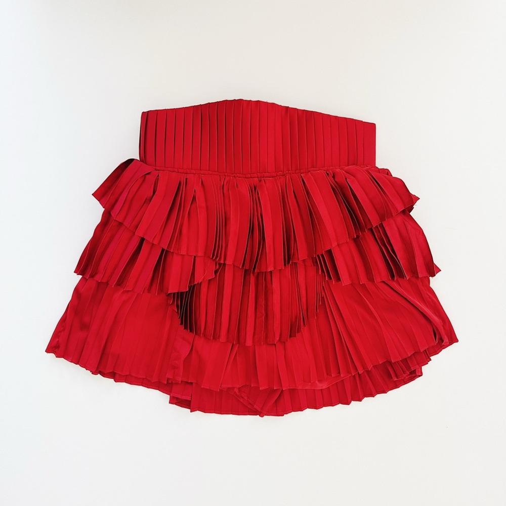 Elegant Red Pleated Skirt